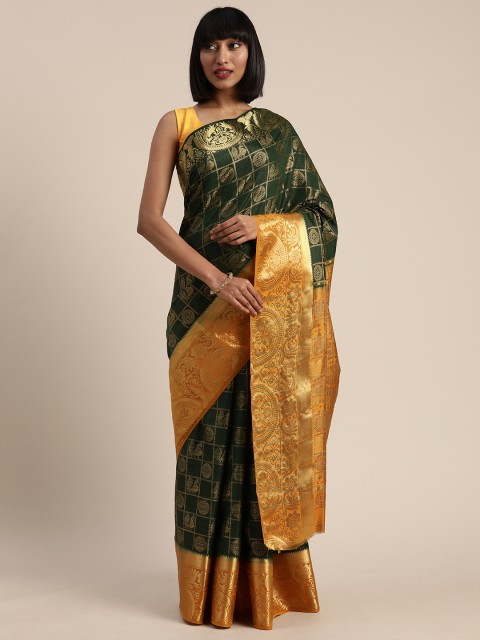 

MIMOSA Green & Gold-Coloured Art Silk Woven Design Kanjeevaram Saree