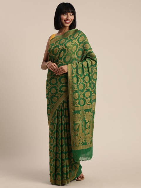 

MIMOSA Green & Golden Poly Chiffon Woven Design Banarasi Saree