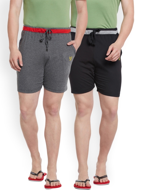 

VIMAL Men Pack Of 2 Solid Lounge Shorts, Grey