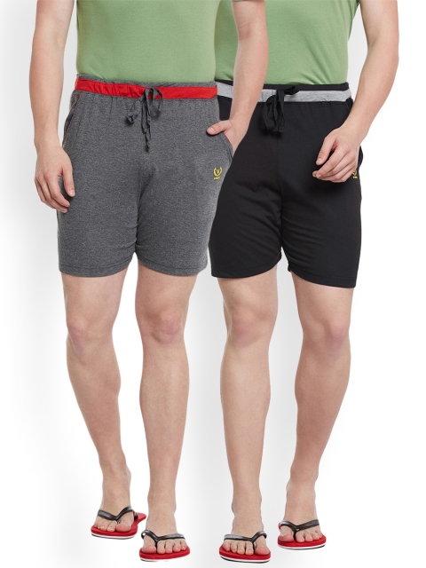 VIMAL JONNEY Men Pack Of 2 Solid Lounge Shorts, Black