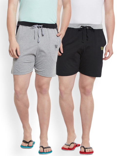 

VIMAL JONNEY Men Pack Of 2 Solid Lounge Shorts, Black