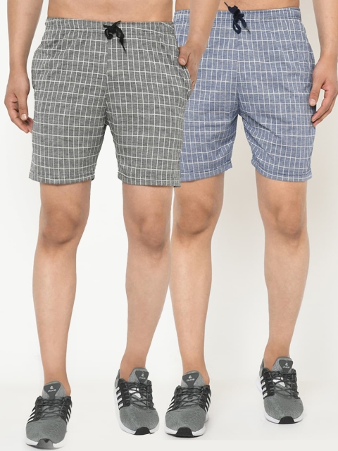 

VIMAL JONNEY Men Pack Of 2 Checked Regular Shorts, Blue