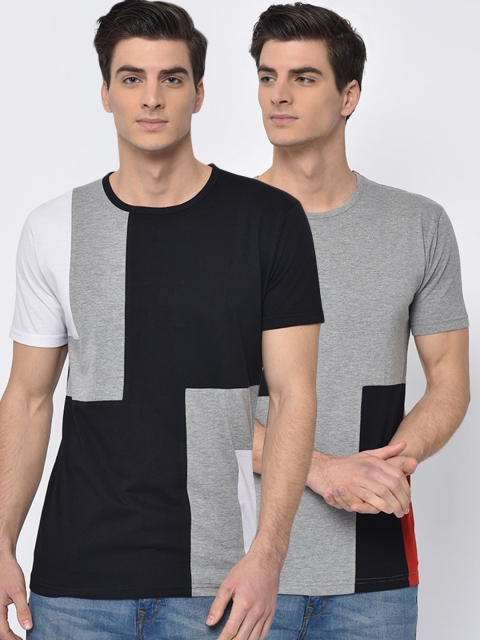 

VIMAL JONNEY Men Pack of 2 Colourblocked Round Neck T-shirts, Black
