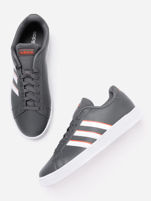 

ADIDAS Men Charcoal Grey & White Grand Court Base Sneakers