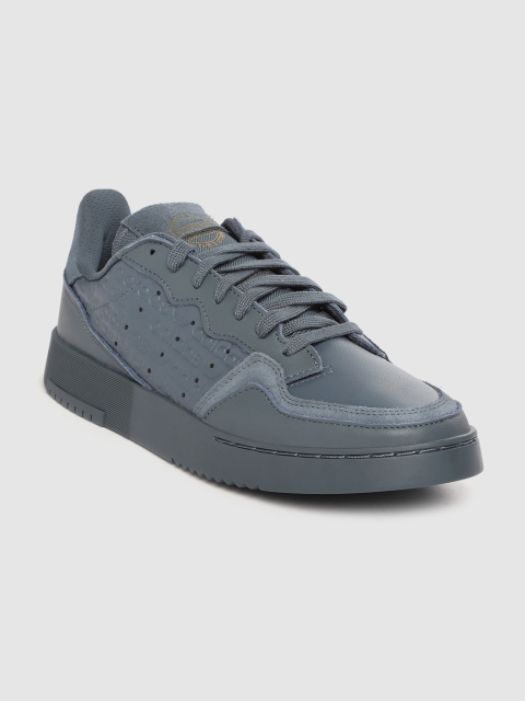 

ADIDAS Originals Men Teal Blue Brand Logo Textured Supercourt Leather Sneakers