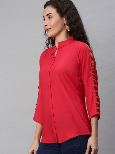 

VENISA Women Red Solid Shirt Style Top with Cut Out Detail