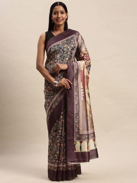 

Mitera Purple & Orange Art Silk Floral Printed Banarasi Saree