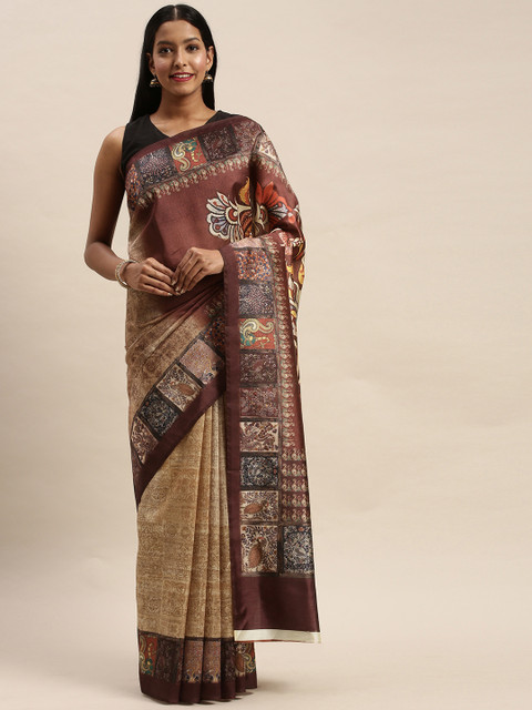 

Mitera Beige & Brown Art Silk Printed Banarasi Saree