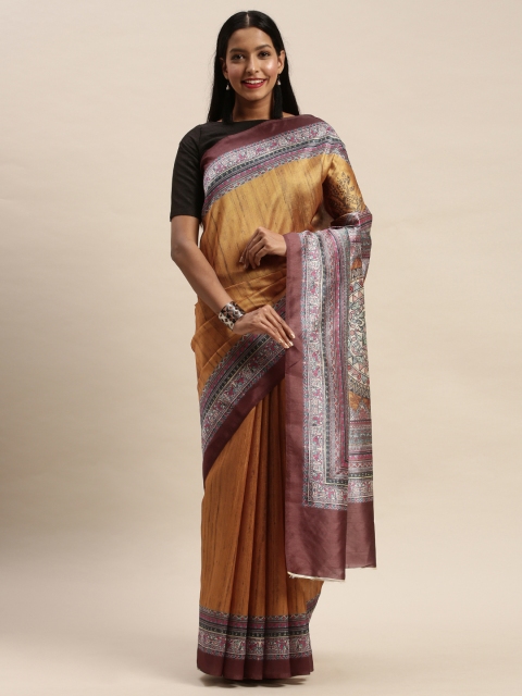 

Mitera Yellow & Brown Art Silk Printed Banarasi Saree