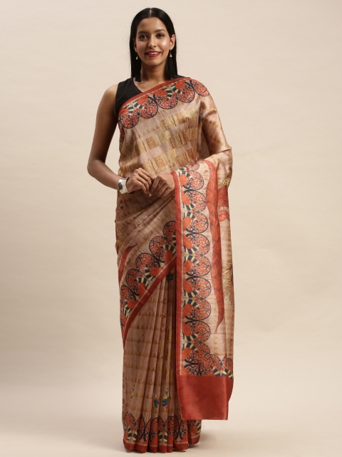 

Mitera Brown & Orange Art Silk Printed Banarasi Saree