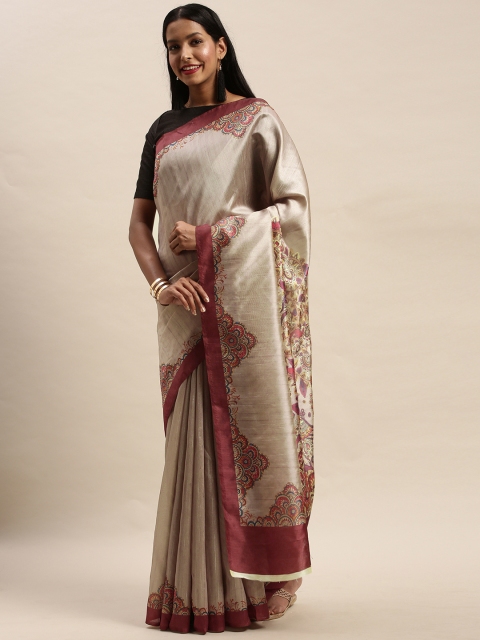 

Mitera Beige & Brown Art Silk Printed Banarasi Saree