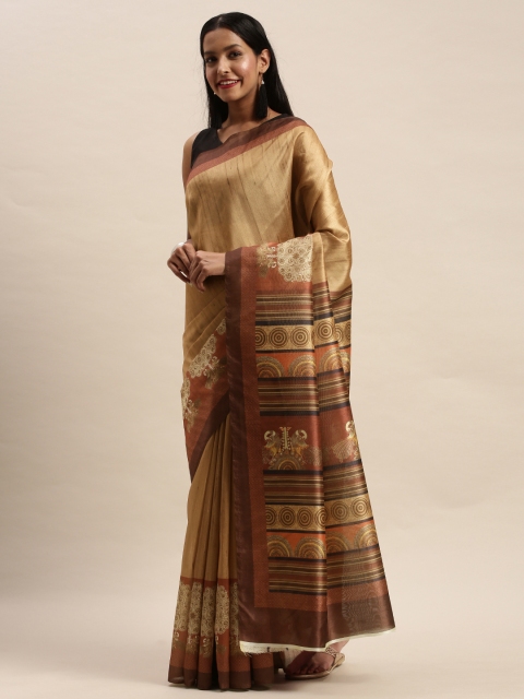 

Mitera Beige Art Silk Solid Banarasi Saree