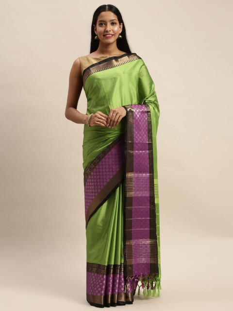

Mitera Green Art Silk Solid Kanjeevaram Saree