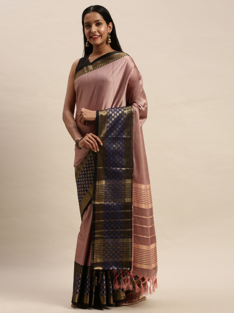 

Mitera Rust Pink Art Silk Solid Kanjeevaram Saree