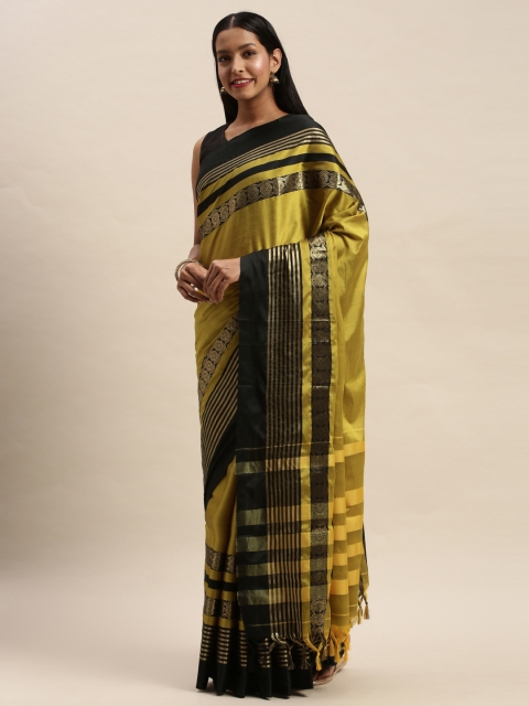 

Mitera Yellow Art Silk Solid Kanjeevaram Saree