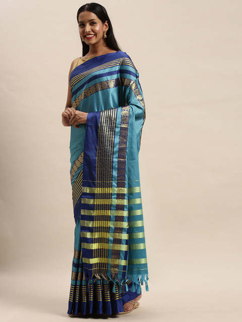 

Mitera Blue Art Silk Solid Kanjeevaram Saree