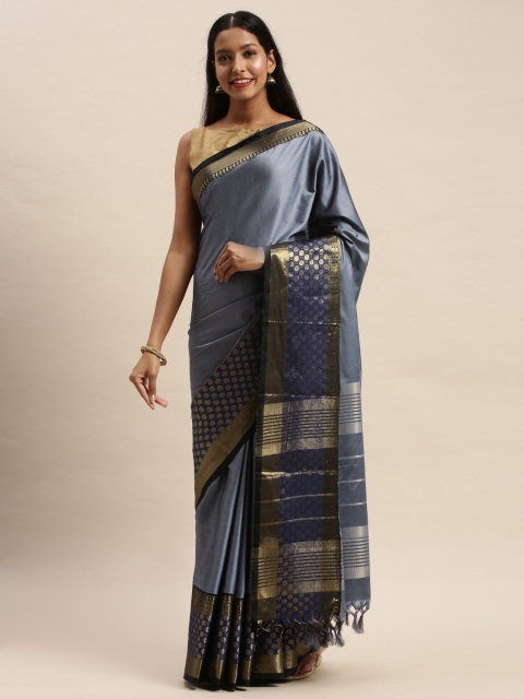 

Mitera Grey Art Silk Solid Kanjeevaram Saree