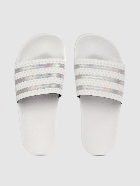 

ADIDAS Originals Women White & Silver-Toned Striped Adilette Sliders