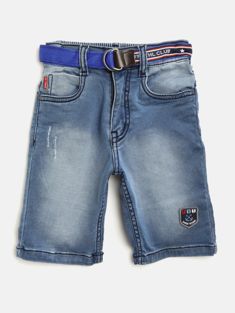 

RUFF Boys Blue Low Distress Washed Slim Fit Denim Shorts with Belt