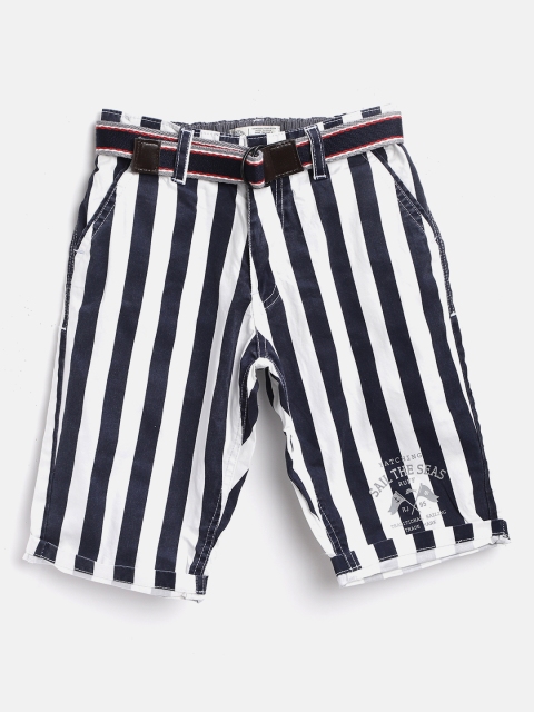 

RUFF Boys Navy Blue & White Striped Slim Fit Shorts