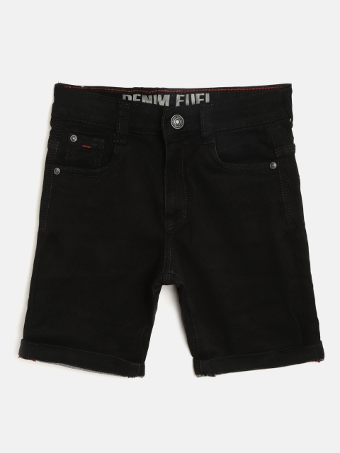 

RUFF Boys Black Solid Slim Fit Denim Shorts