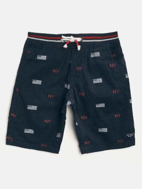 

RUFF Boys Navy Blue NY Printed Slim Fit Regular Shorts