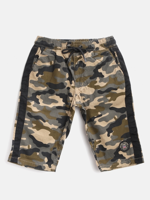 

RUFF Boys Olive Green & Black Camouflage Print Slim Fit Shorts