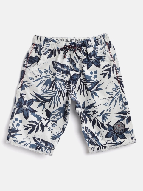 

RUFF Boys White & Navy Blue Tropical Print Slim Fit Shorts