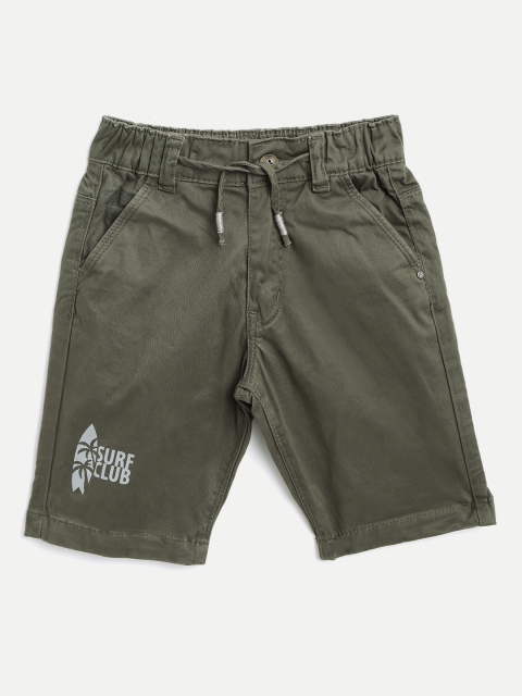 

RUFF Boys Olive Green Solid Slim Fit Shorts