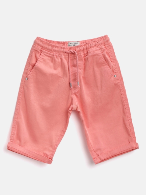 

RUFF Boys Coral Pink Solid Slim Fit Shorts