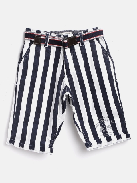 

RUFF Boys Navy Blue & White Striped Slim Fit Shorts