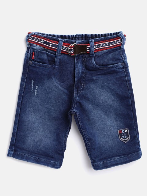 

RUFF Boys Navy Blue Washed Slim Fit Denim Shorts with Belt