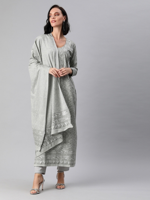 

Inddus Grey Silk Blend Unstitched Dress Material