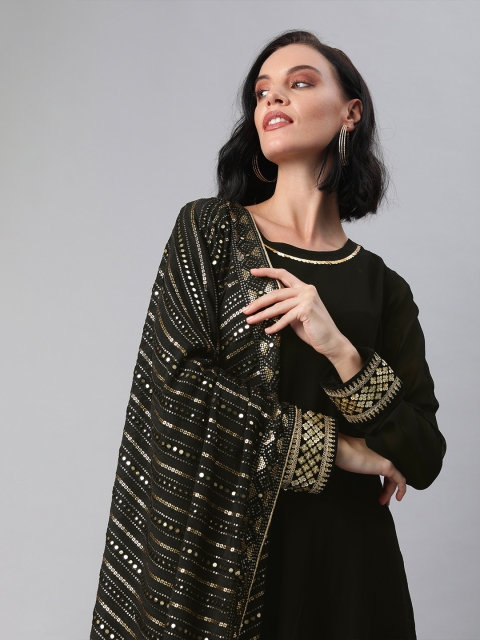 

Inddus Women Black Solid A-Line Kurta with Dupatta