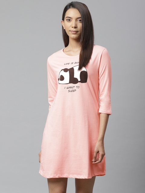 

VividArtsy Pink & White Sleeping Panda Print Pure Cotton Sleep Shirt