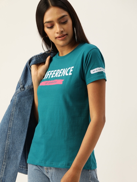 

Difference of Opinion Women Blue Printed Round Neck T-shirt