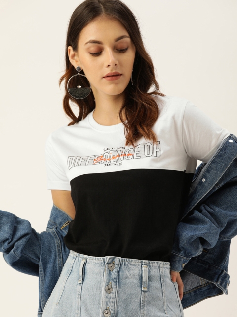 

Difference of Opinion Women White & Black Colourblocked Round Neck T-shirt