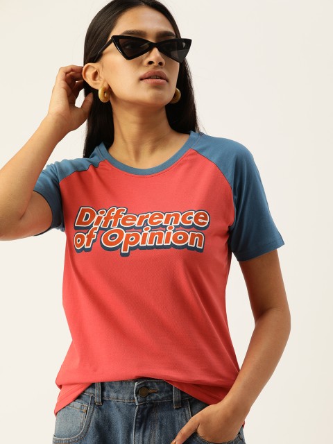 

Difference of Opinion Women Red Typographic Printed Round Neck T-shirt