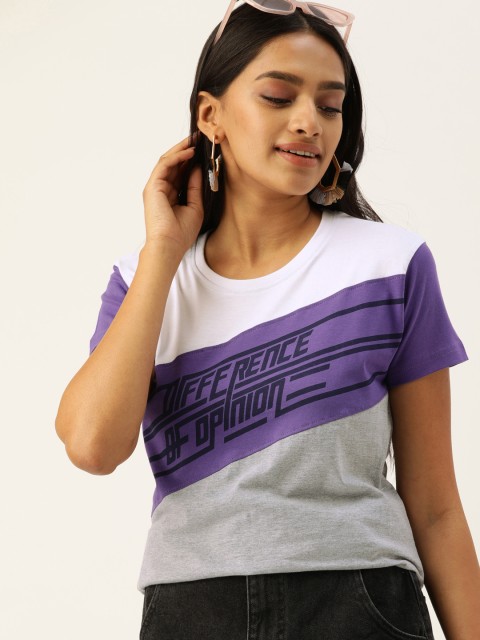 

Difference of Opinion Women White Printed Round Neck T-shirt