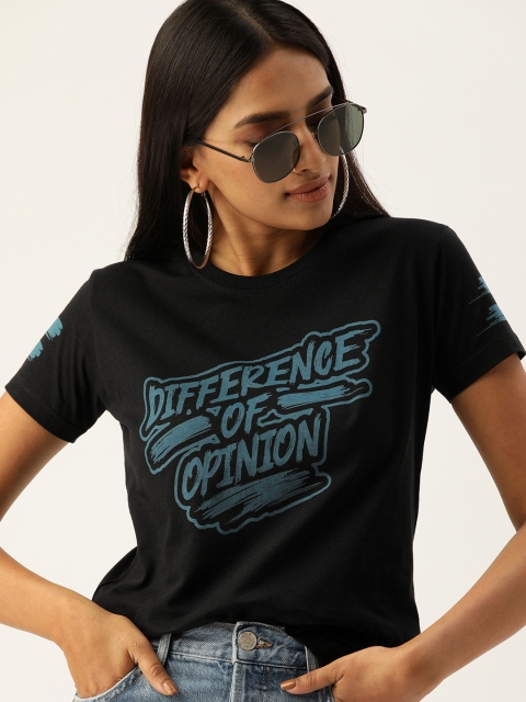 

Difference of Opinion Women Black Printed Round Neck T-shirt