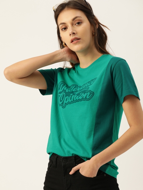 

Difference of Opinion Women Sea Green Printed Round Neck T-shirt