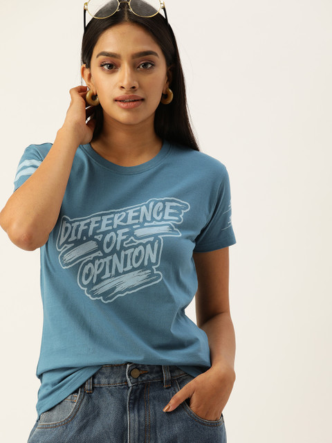 

Difference of Opinion Women Blue Printed Round Neck T-shirt