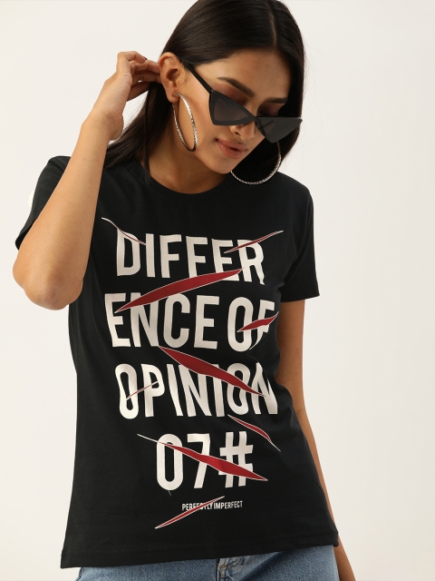

Difference of Opinion Women Black Printed Round Neck T-shirt