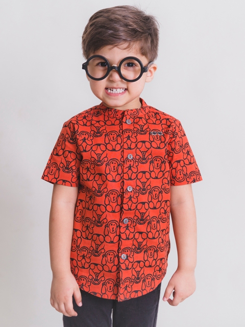 

Tiber Taber Boys Orange & Black Regular Fit Printed Casual Shirt