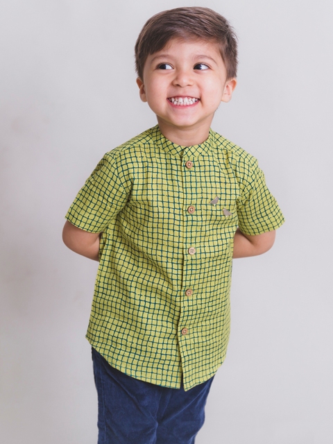 

Tiber Taber Boys Green & Blue Regular Fit Checked Casual Shirt