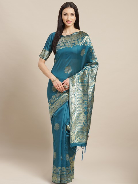 

Saree mall Blue & Golden Silk Blend Woven Design Banarasi Saree