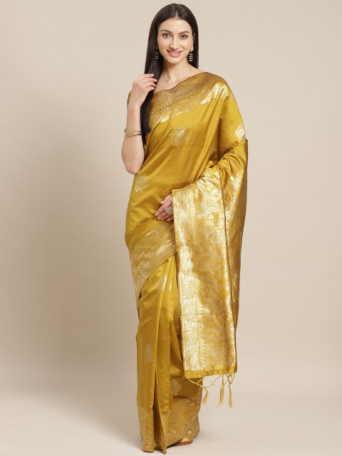 

Saree mall Mustard Yellow & Golden Woven Design Banarasi Saree