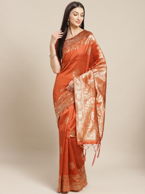 

Saree mall Rust Orange & Golden Woven Design Banarasi Saree