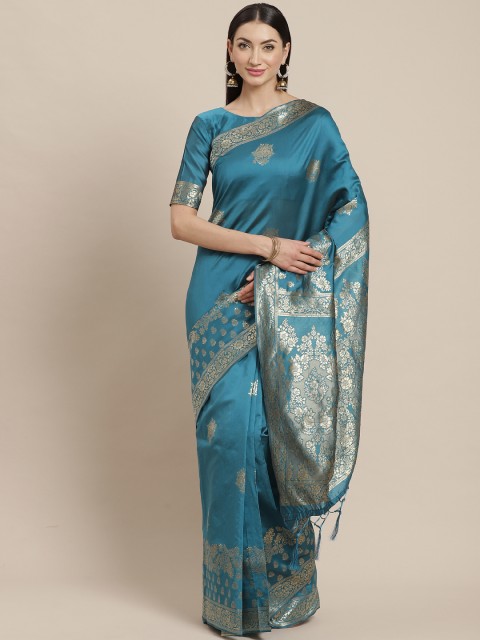 

Saree mall Teal Blue & Golden Woven Design Banarasi Saree