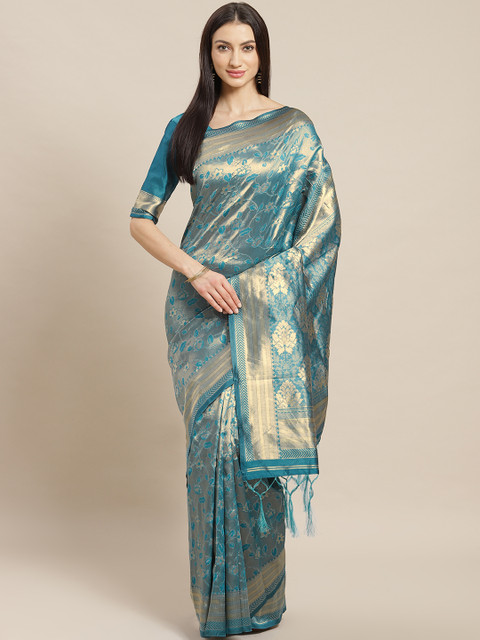 

Saree mall Teal Blue & Golden Woven Design Banarasi Saree
